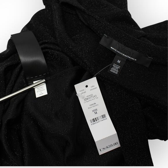 NEW Medium WHBM Long Sleeve Sparkle Knit Black Metallic V-Neck Stretch - Picture 8 of 9